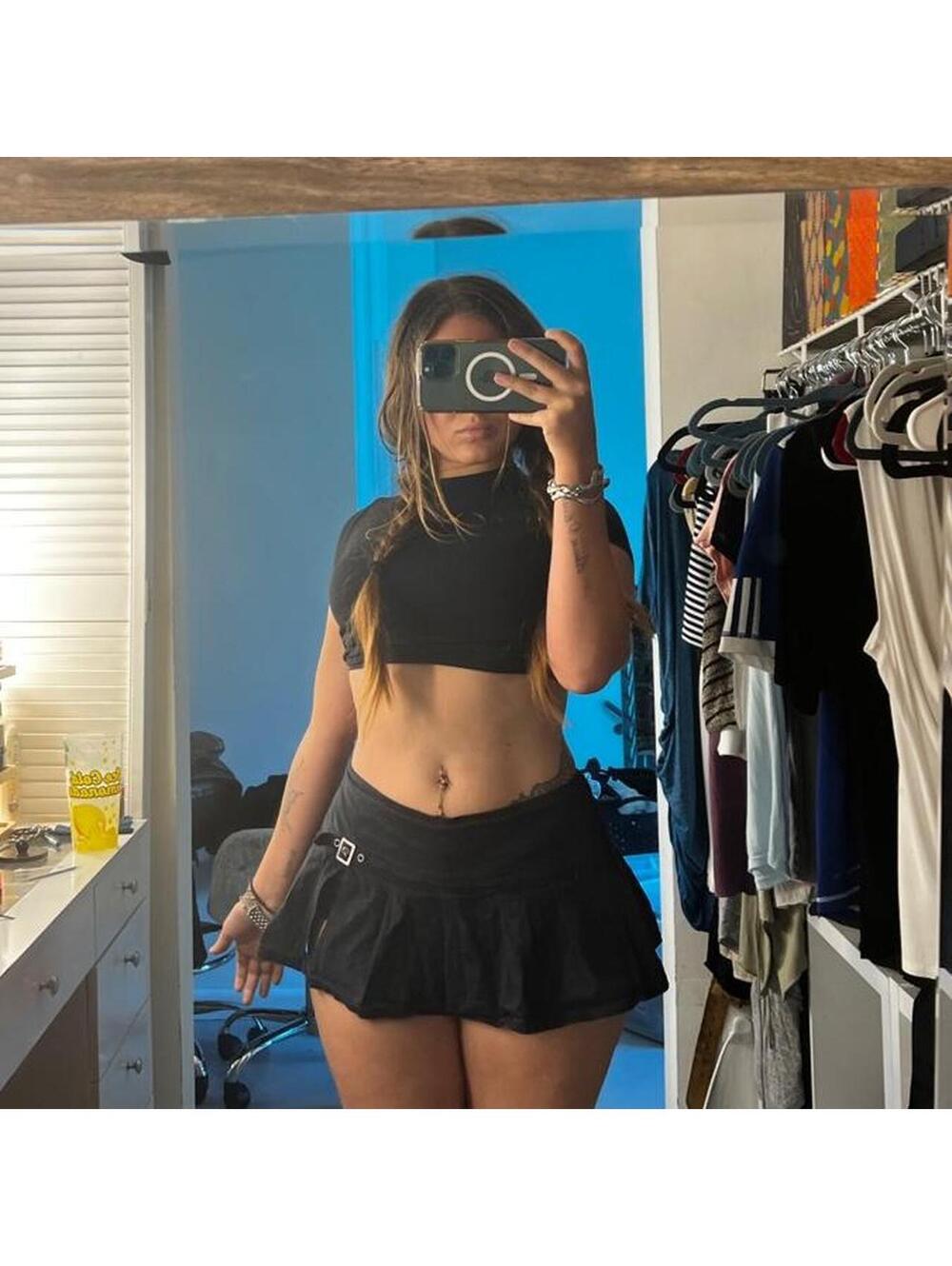 Black denim mini skirt